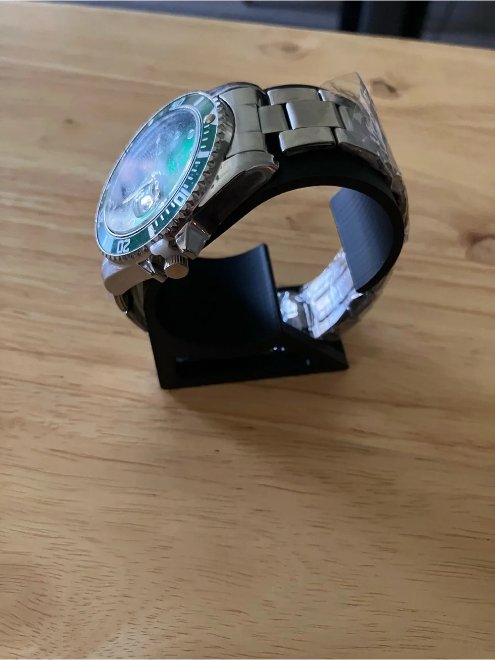 Geneva Men's Watch with Green Dial and Silver Bracelet